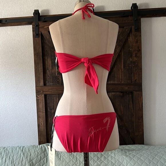 NWT Seven7 pink bikini string halter set Sz-Large - Picture 4 of 11
